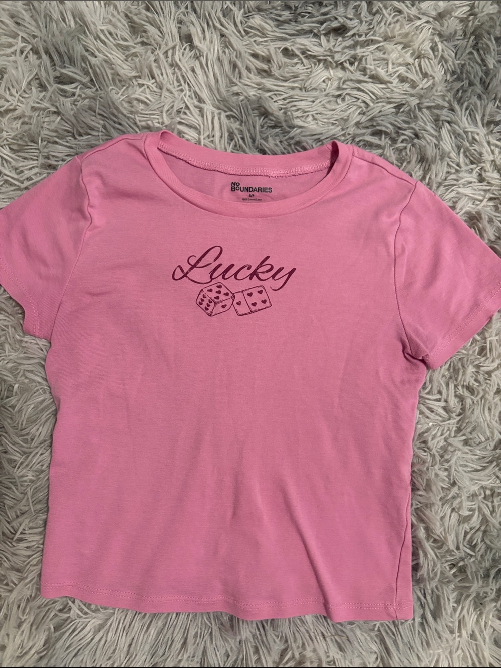 No Boundaries Pink 'Lucky' Graphic Tee with Dice